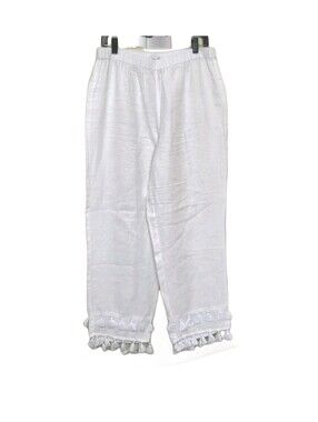 Rachel Zoe 100% Linen Pants Size L White Pull On Beach Vacation Resort High Rise